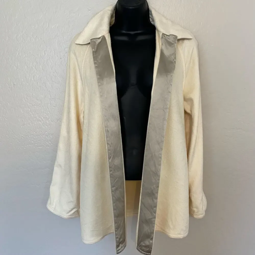 Dusan 100% Cashmere Coatigan Womens Size Medium Satin Trim Cardigan Open Front - Picture 2 of 6